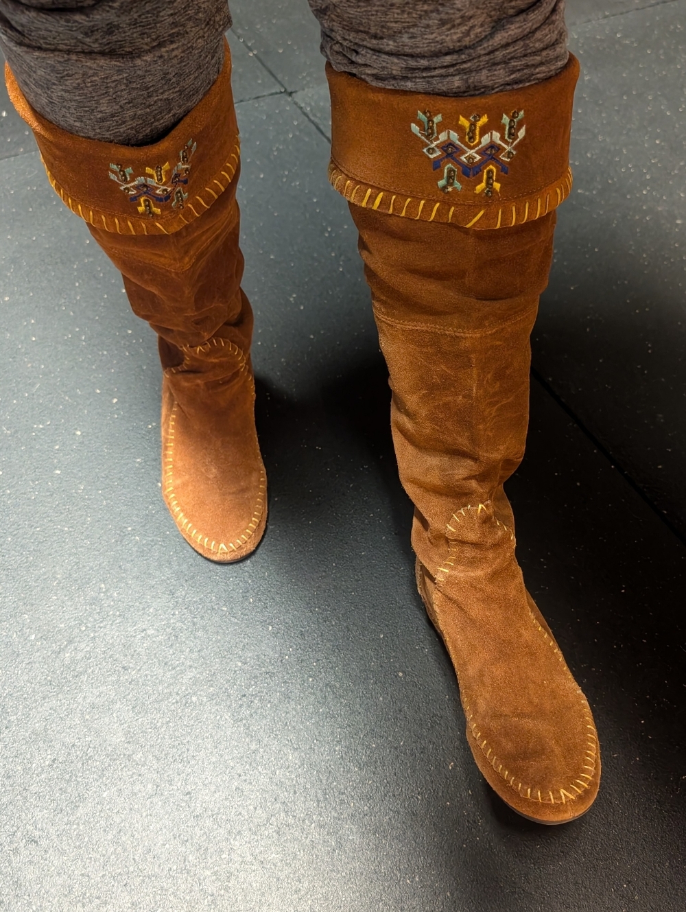 Aldo Size 37 Chestnut Brown Suede Embroidered Knee-High Boots - Picture 7 of 14